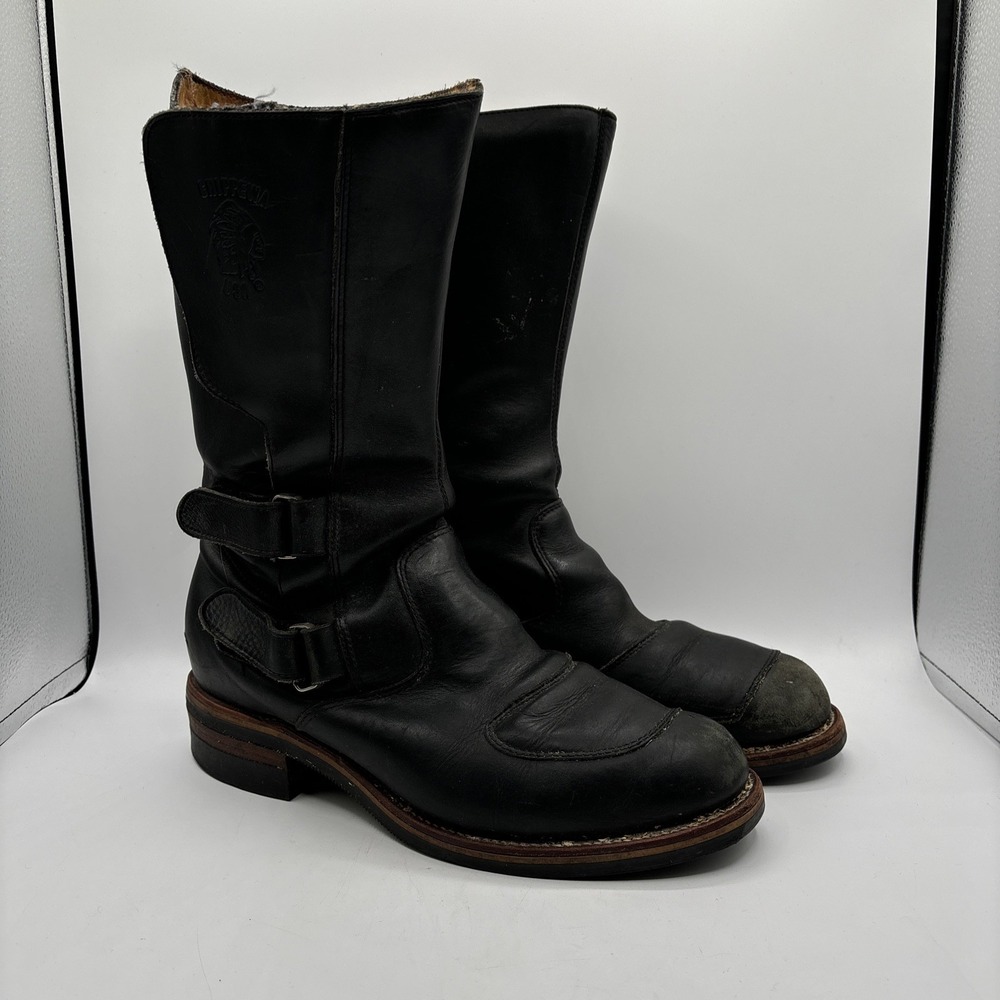 Chippewa Rally Biker Boot Men's 12 D 27862 Black Odessa Leather Hook & Loop‎